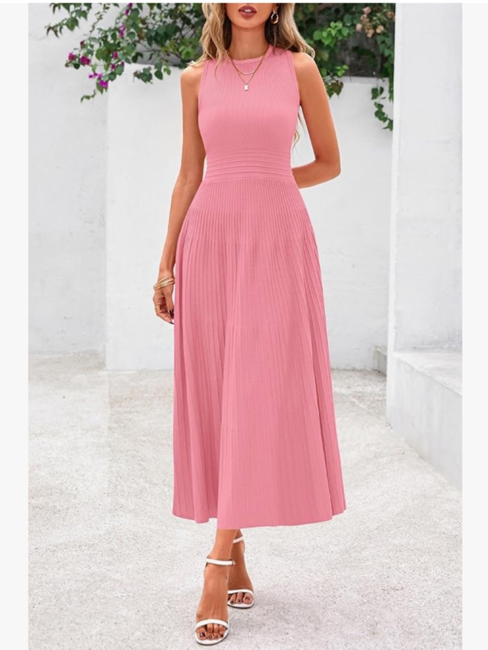 Pink Sleeveless Pleated Dress - Elegant Everyday - Picture 11 of 16